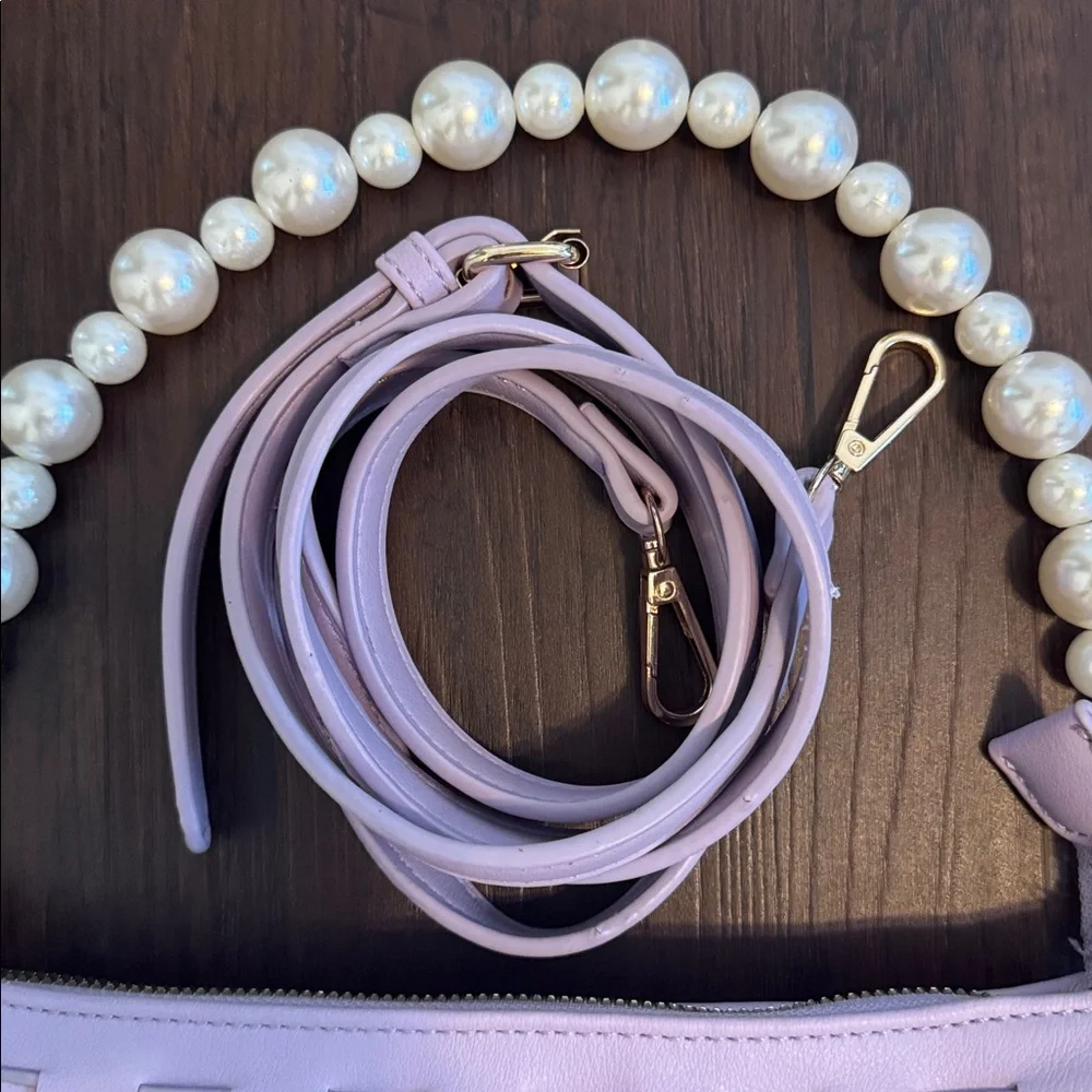 WOMENS HANDBAG DETACHABLE PEARL STRAP ADJUSTABLE CROSSBODY PURPLE WOVEN